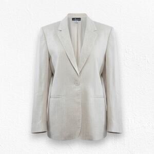 Vintage 90s Beige Neutral Linen Blend Blazer Minimalist Officecore Size 16